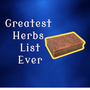 Puede incluir: Un libro antiguo con una cubierta de cuero marr&oacute;n y letras doradas. El libro se titula "Greatest Herbs List Ever".
