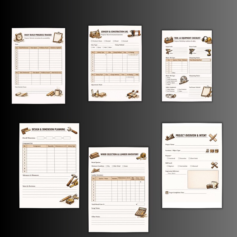 Daily Woodwork Tracker, Carpenter's Planner Inserts, Wood Craft Project ...