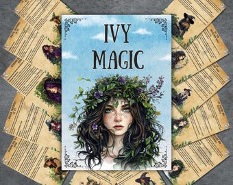 Hierba mágica de hiedra, páginas de grimorio, hierbas de brujería, bruja verde, libro de las sombras