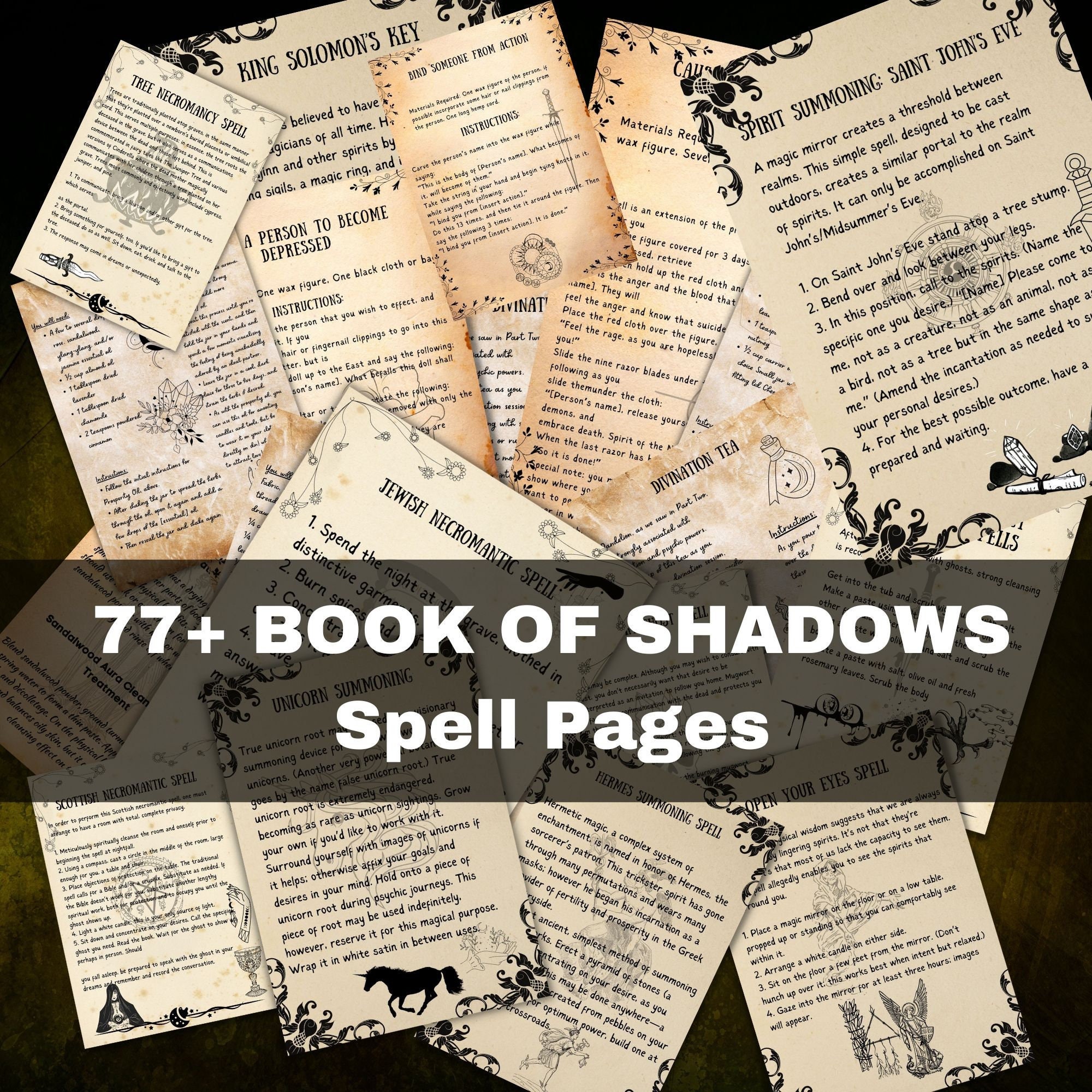 77 witchcraft spell book pages, Book of shadows, witchy, wicca book pages, rare grimoire, Book of spells, Pagan, rituals