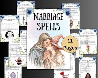 Lot de sorts de mariage, livre de sorts de sorcellerie, sorts de magie wicca, sorcellerie, païen, occulte, bébé sorcière, feuille de sorts grimoire imprimable