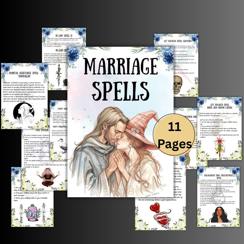 Marriage spells bundle, witchcraft book of spells, wicca magic spells, witchy, pagan, occult, Baby witch, Printable grimoire spells sheet image 1