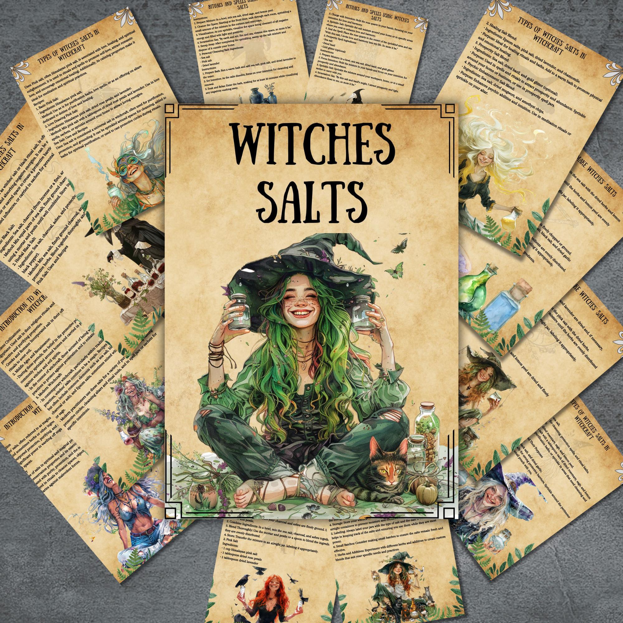 Secret Witch salt grimoire pages, witchcraft basics, magic salt, rituals, pagan, wicca, witchy, beginner, kitchen witch, BOS pages