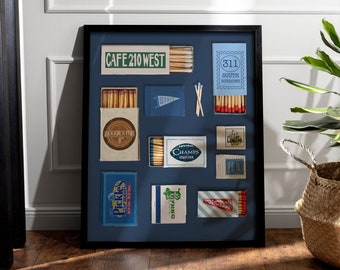 Custom College Wall Prints | Trendy Matchbox Wall Print | Custom Wall Decor | Matches | UNC | Penn State | Matchbox Collage | Vintage print