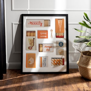 Impresiones de pared universitarias personalizadas / Impresión de pared moderna con cajas de cerillas / Decoración de pared personalizada / Cerillas / Universidad de Syracuse / NY / Collage de cajas de cerillas / Naranja