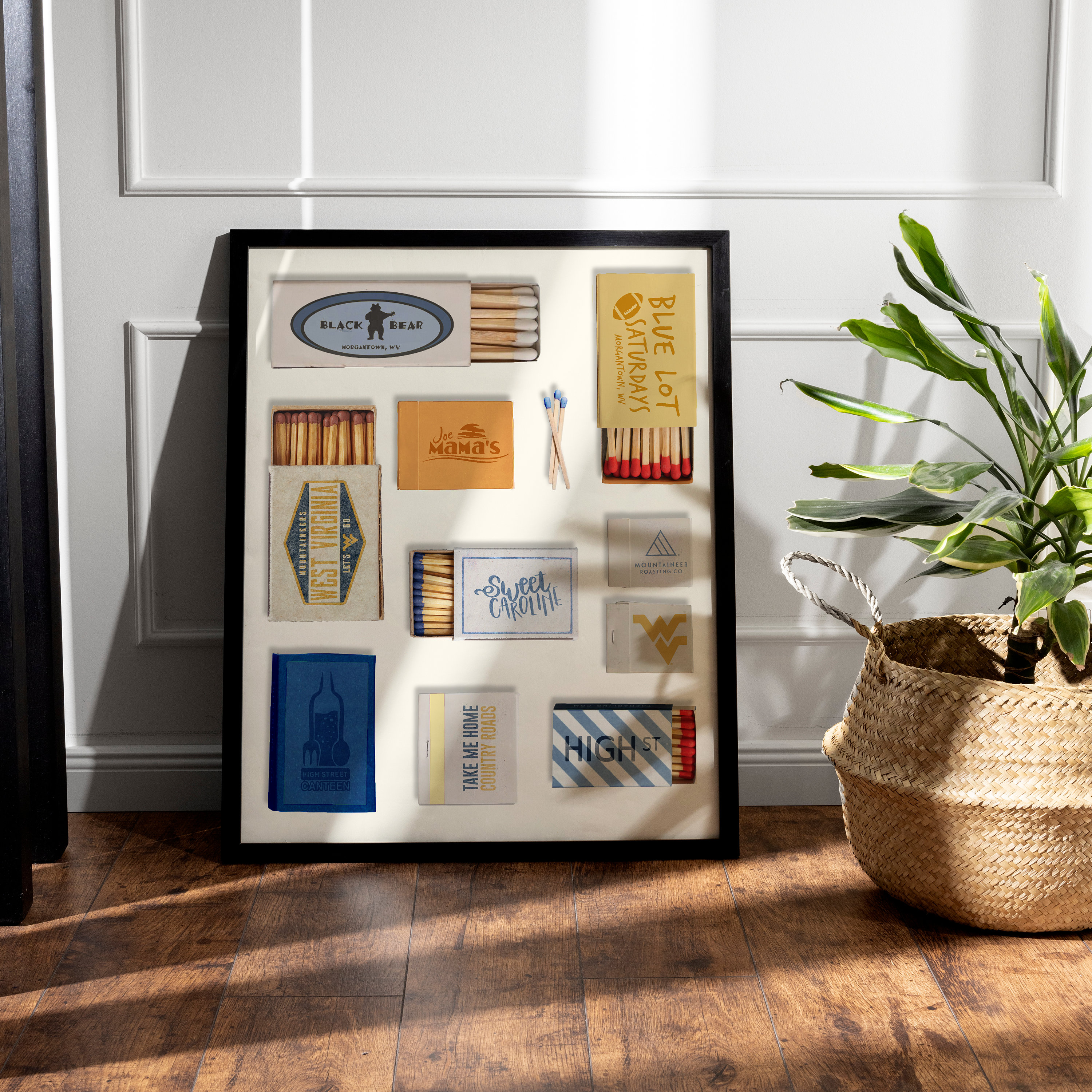 Custom College Wall Prints | Trendy Matchbox Wall Print | Custom Wall Decor | West Virginia | FSU | WVU | Matchbox Collage | Dorm Decor