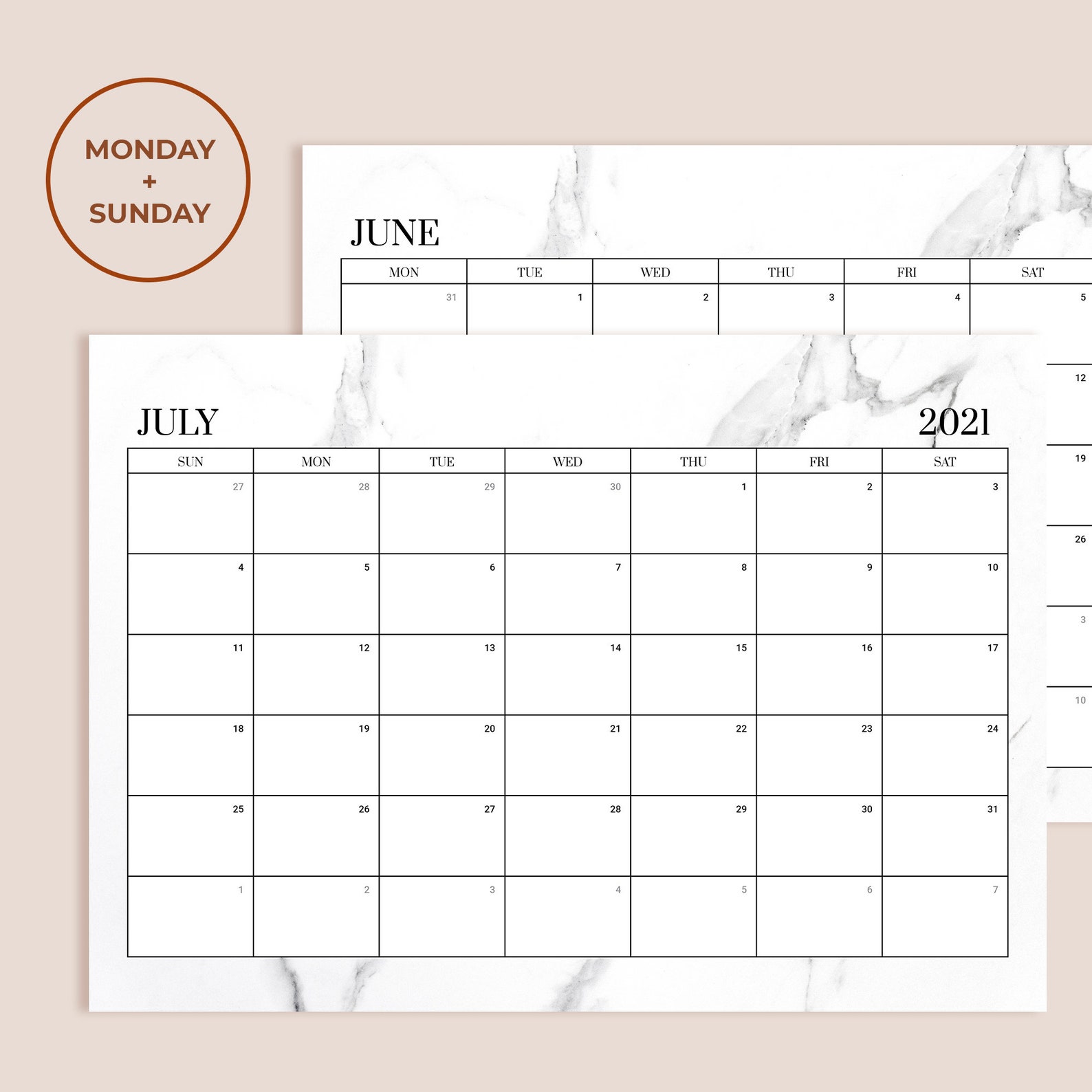 2021 Printable Calendar Marble Calendar Modern Wall Calendar | Etsy