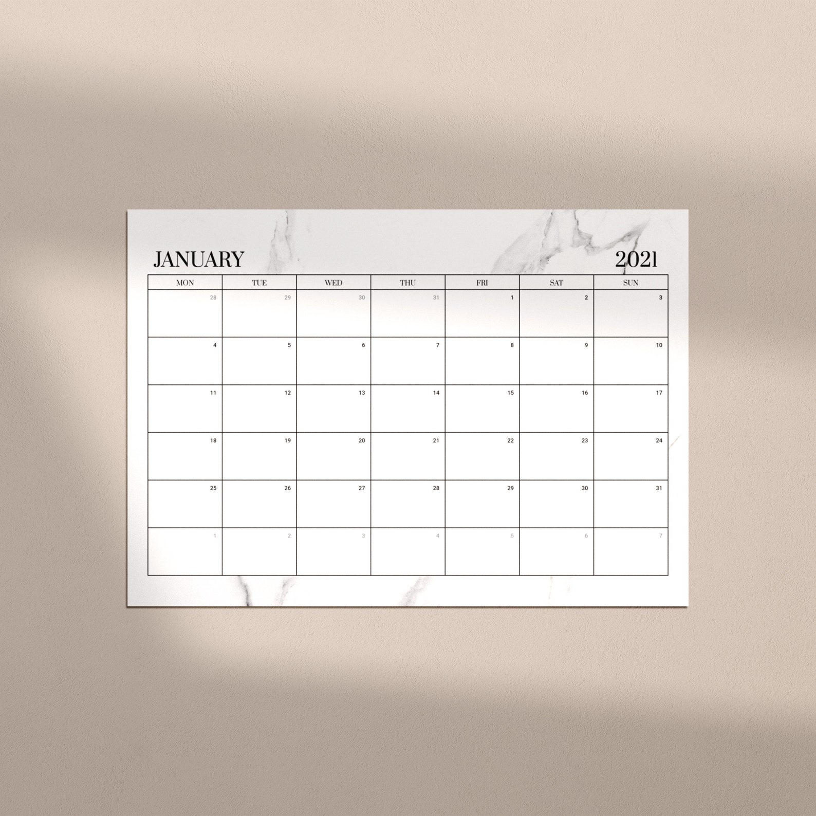 2021 Printable Calendar Marble Calendar Modern Wall Calendar | Etsy