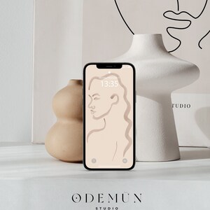 Abstract Woman Silhouette iPhone Wallpaper, Boho Phone Background, Modern and Minimalist Illustration, Instant Download