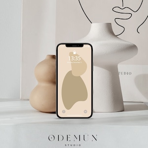 Beige Abstract Shapes iPhone Wallpaper, Boho Minimalist Phone Background, Instant Download
