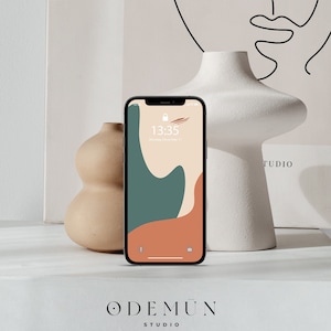Abstract Shapes iPhone Wallpaper, Boho Minimalist Phone Background, Instant Download