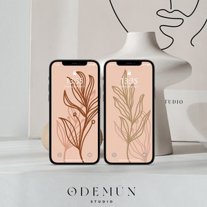 Floral iPhone Wallpaper, Flower Illustration, Boho Minimalist Phone Background, Instant Download