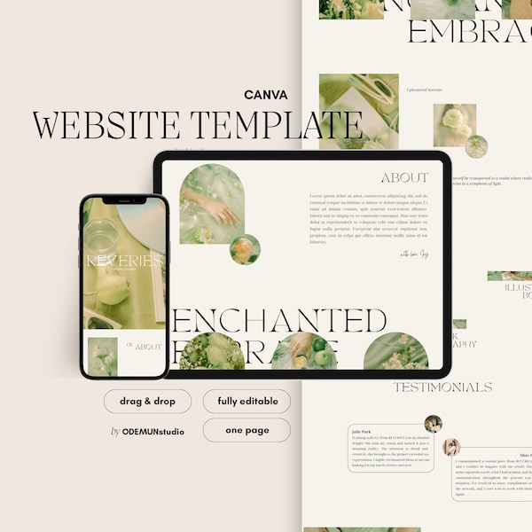 Canva Website Template, One page Website with Elegant Aesthetic, Minimalist Portfolio, Website for Freelancer