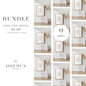 BUNDLE Line Art Posters, One Line Drawing Printable, Abstract Wall Art, Minimalist Print, Instant Download, Fine Line Series