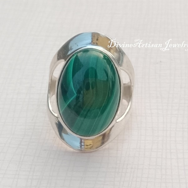 Genuine Malachite Ring, 925 Sterling Silver Ring,Handmade Ring,Designer Ring,Astrological Ring, Empowerment Ring, Occasion Jewelry,