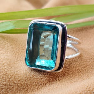 Aquamarine Ring, 925 Silver Ring, Rectangle Ring, Promise Ring, Handcrafted Women Ring, Aqua Gemstone Ring, Bridesmaid Gift Ring Stone Ring
