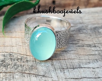 Chalcedony Ring, Silver Band, 925 Sterling Silver, Handmade Ring, Gemstone Ring, chalcedony Jewelry, Antique Ring, Women Ring, Gift For Her