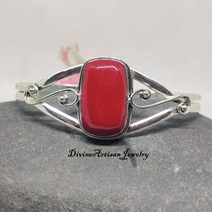 Natural Coral Bangle, 925 Sterling Silver Bohemian Bangle, Handmade Bangle, Vintage Bangle, AAA Quality Gemstone Bangle, Cuff Bangle Jewelry