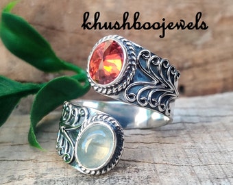 Moonstone Ring, Silver Band Ring, 925 Sterling Silver, Two Stone Ring, Meditation Ring, Promised Ring, Gemstone Ring, Women Ring