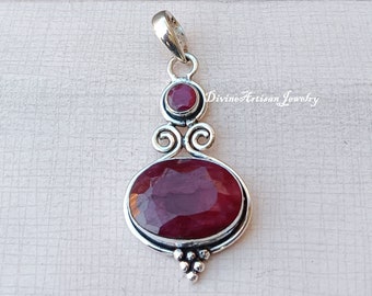 Empowerment Pendant, 925 Sterling Silver, Genuine Ruby Pendant,Beautiful Pendant, Brides Pendant,Handmade Pendant,Astrological Stone,