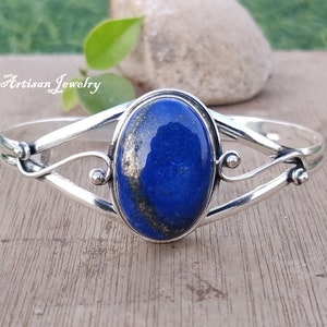 Lapis Lazuli Bangle, Handmade 92.5% Sterling Silver Bangle, Lapis Silver Bangle, Silver Boho Bangle, Bangle for Women