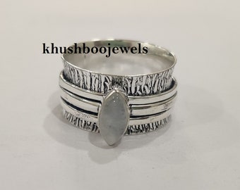 Moonstone Ring, Spinner Ring, 925 Sterling Silver, Handmade Ring, Gemstone Ring, Texture Spinner, Meditation Ring, Women Ring, Gift For Her
