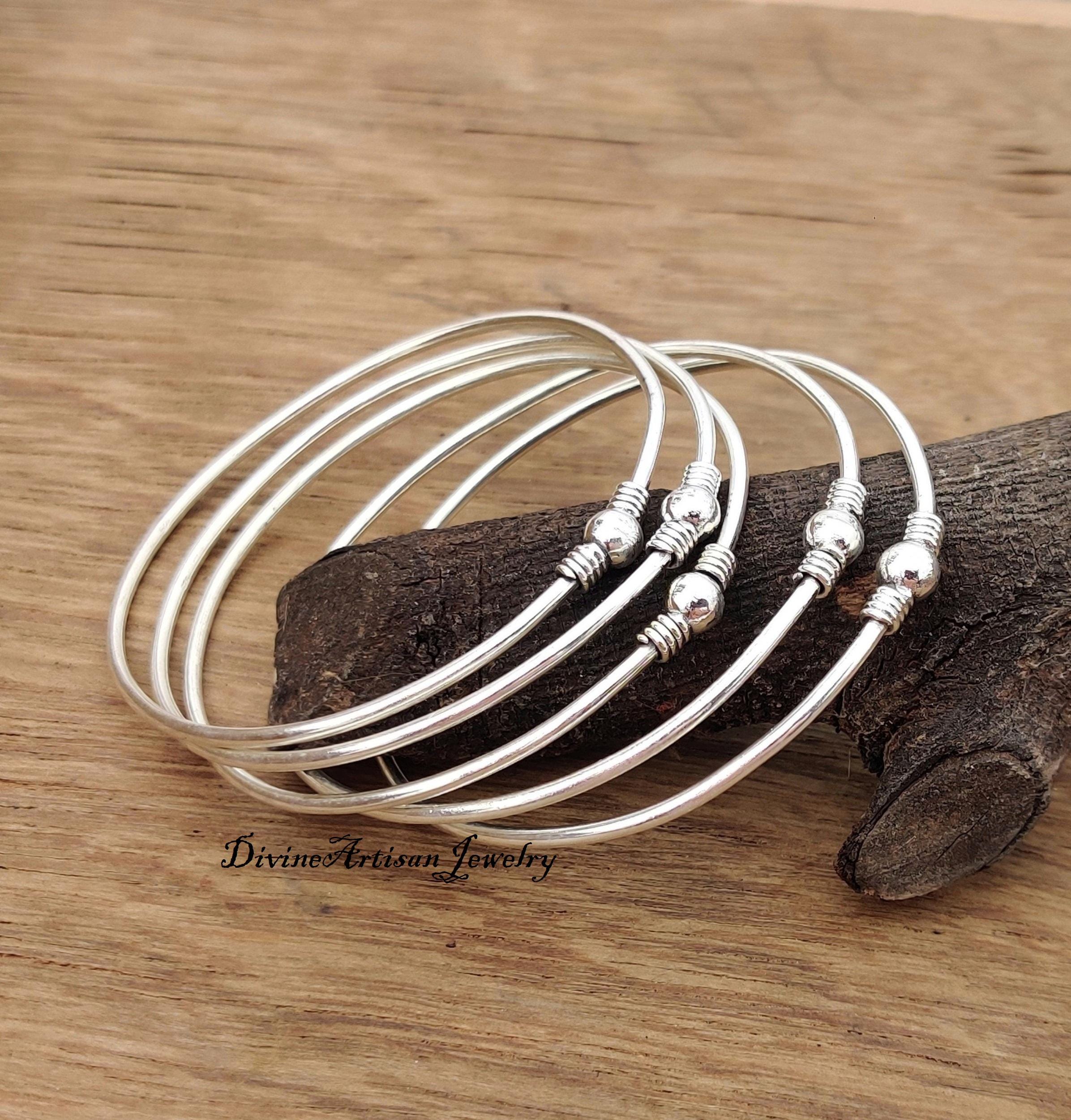 アクセサリー silver 925 simple design bangle 5 Set Exclusive Design Handmade Bangle, 925 Sterling Silver Plain