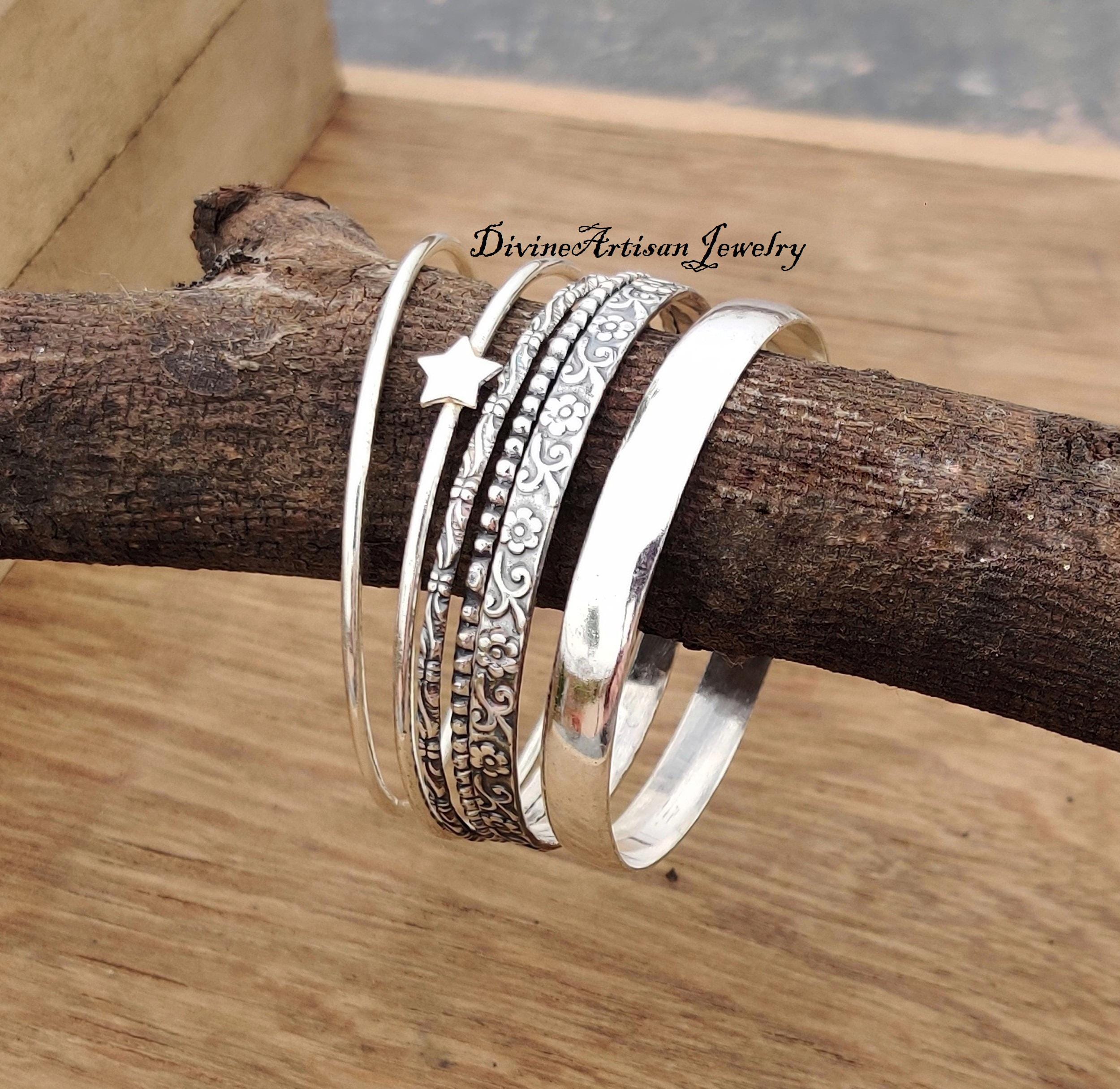 Superb Design 6 Set Silver Bangles Solid 925 Sterling Silver