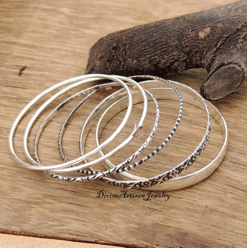 Solid Bangles Superb Design 6 Set Silver Bangles Solid 925 Sterling Silver Handmade ...