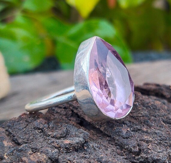 Natural Rose Quartz Ring, 925 Sterling Silver Ring, Teardrop Rose