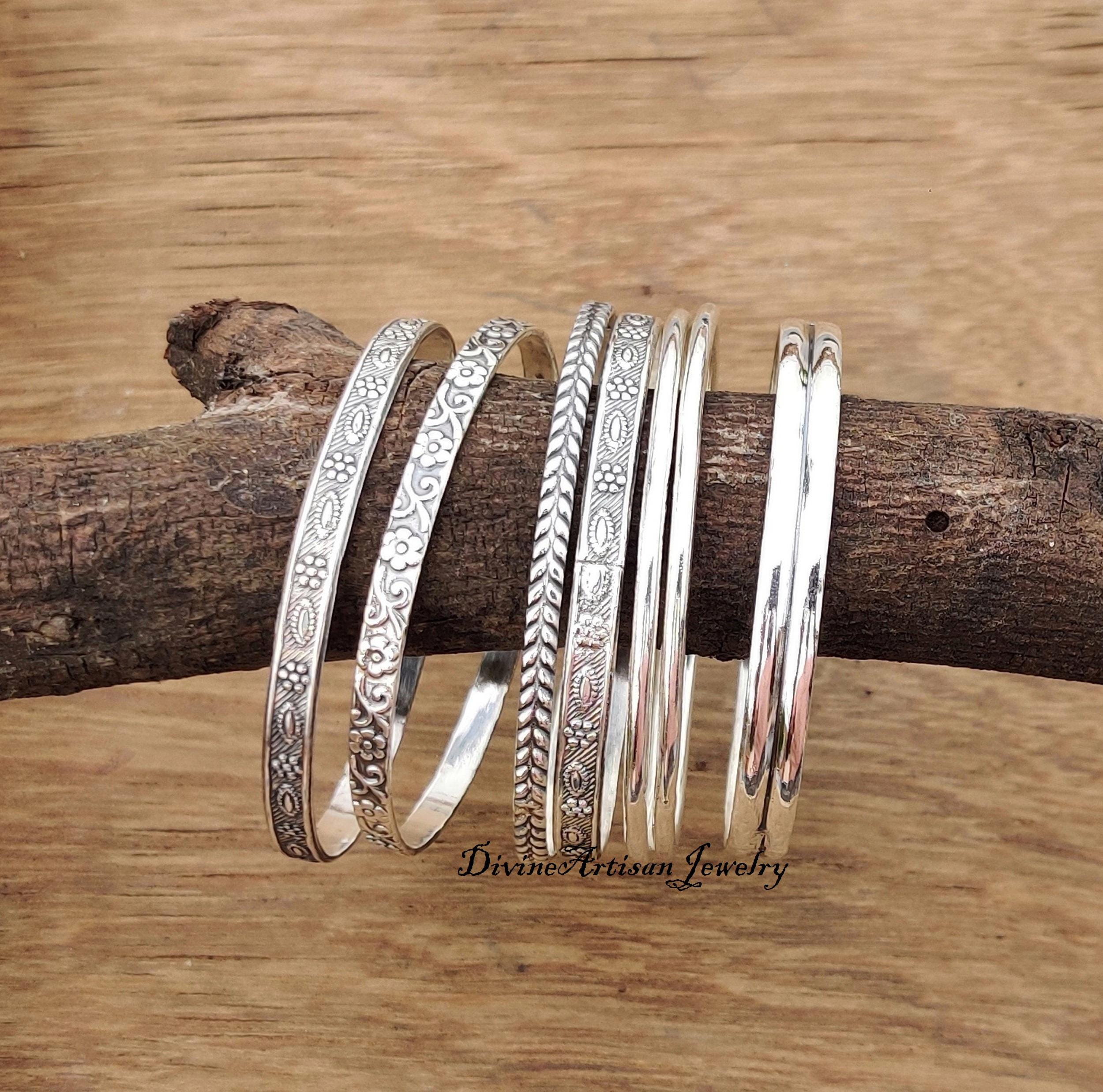 Handmade 925 Silver Bangles, Set of 7 Bangles, Stacking Bangles