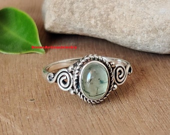 Genuine Prehnite Stone, 925 Silver Ring, Oval Shape, Astrological Ring, Meditation Ring, Dainty Ring, Anxiety Ring, Beautiful Ring, Bridess