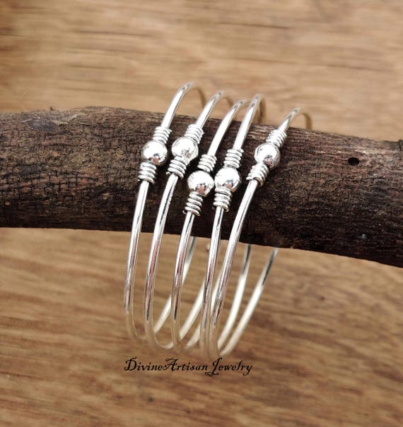 5 Set Exclusive Design Handmade Bangle, 925 Sterling Silver Plain