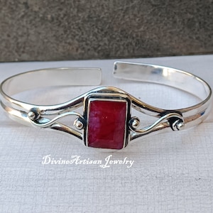 925 Sterling Silver,Genuine Ruby Bangle,Anniversary Bangle, Astrological, Handmade Bangle, Dainty Pendant, Oval Shape, Designer Bangle,
