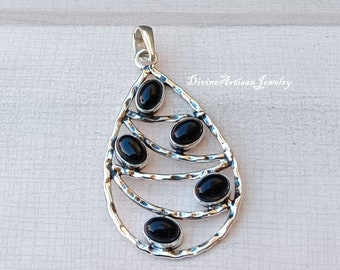 925 Sterling Silver,Natural Black Onyx Pendant, Empowerment Pendant Oval Shape Stone, Astrological Pendant, Handmade Pendant, Stone Pendant,