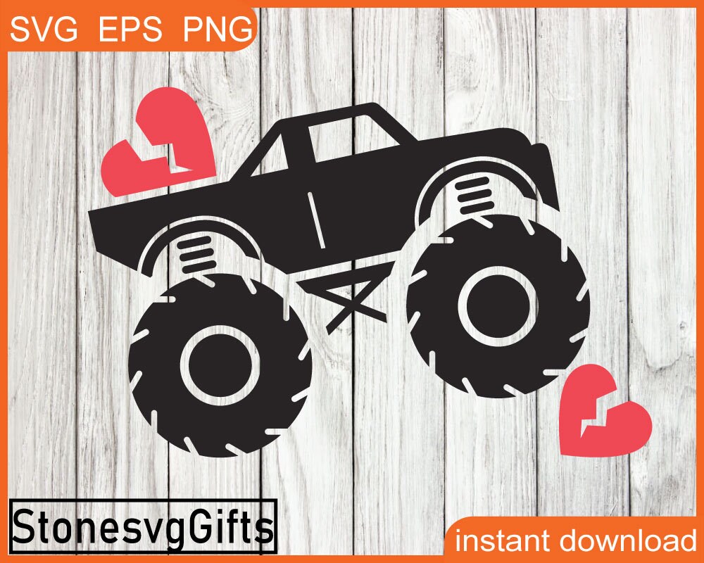 Download LKW Valentines schwarz Svg Heart Crusher Svg Monster Truck ...