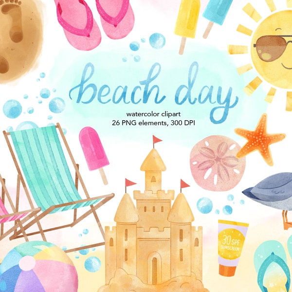 Beach Watercolor ClipArt, Summer Clip Art