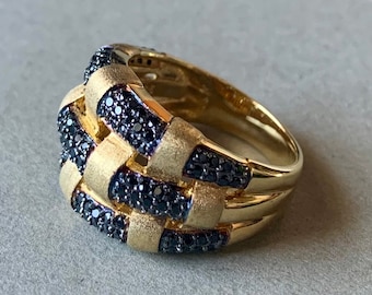 Milor Italy Black Spinel Vermeil Statement Ring Size 10