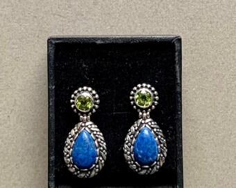 Carolyn Pollack/Relios Peridot & Lapis Lazuli Sterling Silver Earrings