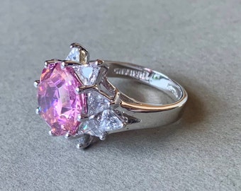 Anillo de plata de ley con circonita cúbica y espinela rosa de Nolan Miller, talla 8