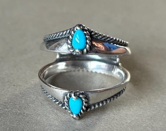 Anillo llamativo de doble banda en plata esterlina y turquesa de Carolyn Pollack/Relios