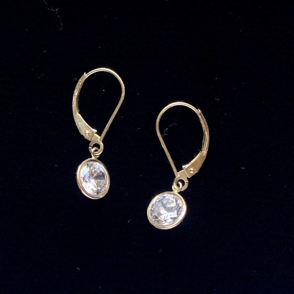 Jacmel Mauritius JCM 14k Gold Cubic Zirconia CZ Lever Back Earrings