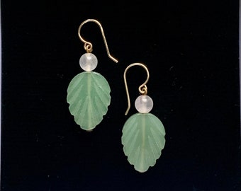 Aventurine & Rose Quartz 14k Leaf Earrings