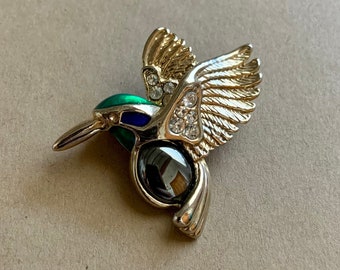 Broche Colibrí Hematita Chapado En Oro
