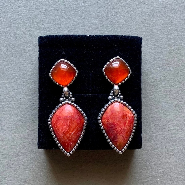 Carolyn Pollack/Relios Red Jasper & Glass Dangle Earrings