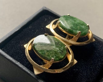 Aventurine Gold Tone Oval Cufflinks