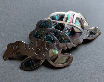 Abalone and Sterling Silver Turtle Brooch