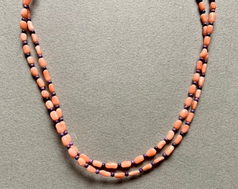 Natural Pink Coral Beaded Choker Necklace