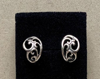 Carolyn Pollack/Relios Art Nouveau Sterling Silver Hinged Hoop Earrings