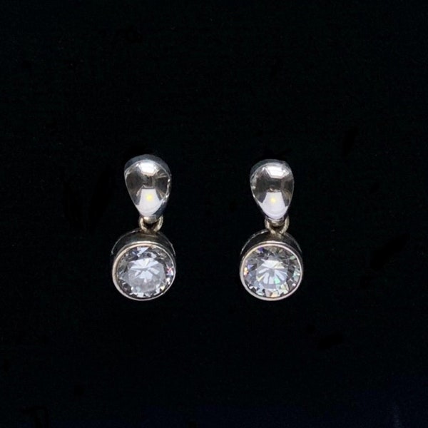 Diamonique Cubic Zirconia & Sterling Silver Earrings Signed JJJ